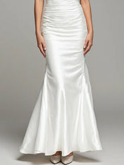 Evening Dress White One Shoulder Pleated Mermaid Fishtail Dress