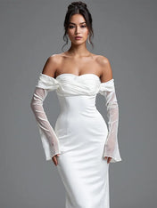 Party Dress White Off-the-shoulder Tulle Maxi Dress