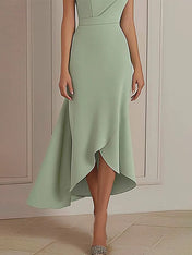 Daily Party Dress Sage Green Round Neck Asymmetric Midi Dress