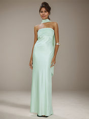 Mint Green Satin Halter Neck Sleeveless Floor Length Formal Dress