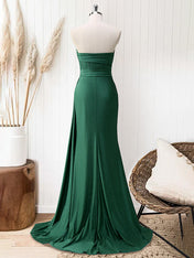 Glitter Royal Blue Strapless Mermaid Long Prom Dress with Slit