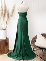 Glitter Royal Blue Strapless Mermaid Long Prom Dress with Slit