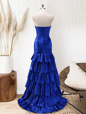 Green Mermaid Strapless Corset Tiered Long Prom Dress