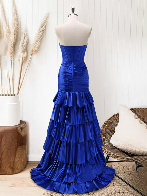 Green Mermaid Strapless Corset Tiered Long Prom Dress