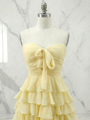 Yellow Chiffon A Line Tiered Short Homecoming Dress with Ruffles