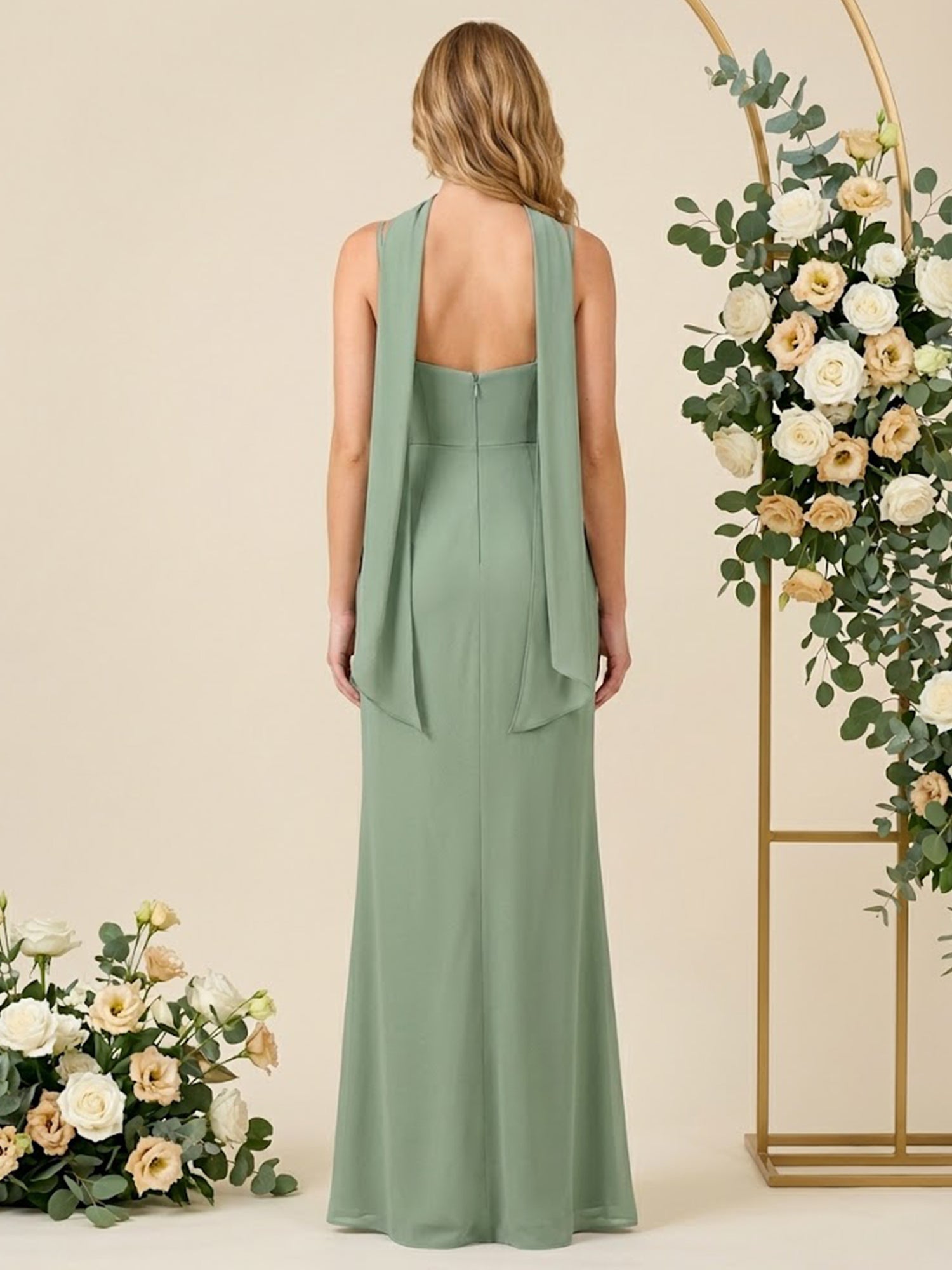 Mermaid Chiffon Spaghetti Straps Scarf Long Bridesmaid Dresses with Slit