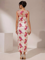 Bateau Neck Floral Lace Sheath Evening Dress with Illusion Yoke