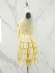 Yellow Chiffon A Line Tiered Short Homecoming Dress with Ruffles
