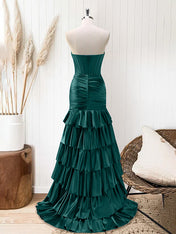 Green Mermaid Strapless Corset Tiered Long Prom Dress