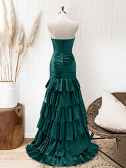 Green Mermaid Strapless Corset Tiered Long Prom Dress