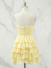 Yellow Chiffon A Line Tiered Short Homecoming Dress with Ruffles