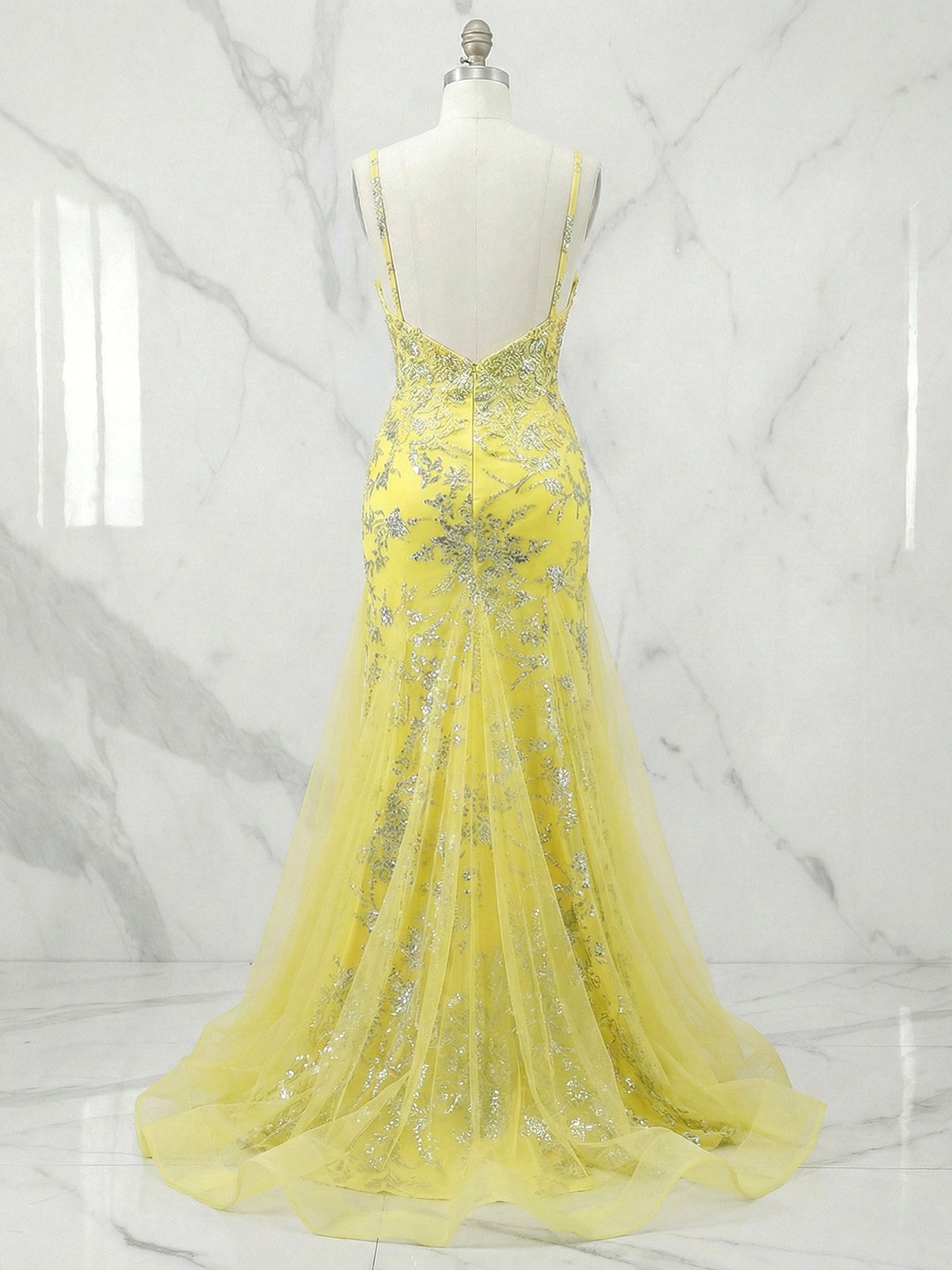 Yellow Floral Beaded Sweetheart Corset Prom Dress with Slit