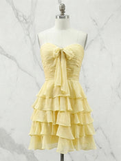 Yellow Chiffon A Line Tiered Short Homecoming Dress with Ruffles