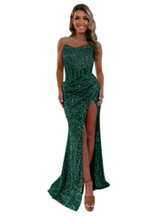 Gorgeous Sparkly Strapless Long Mermaid Prom Dress with Slit