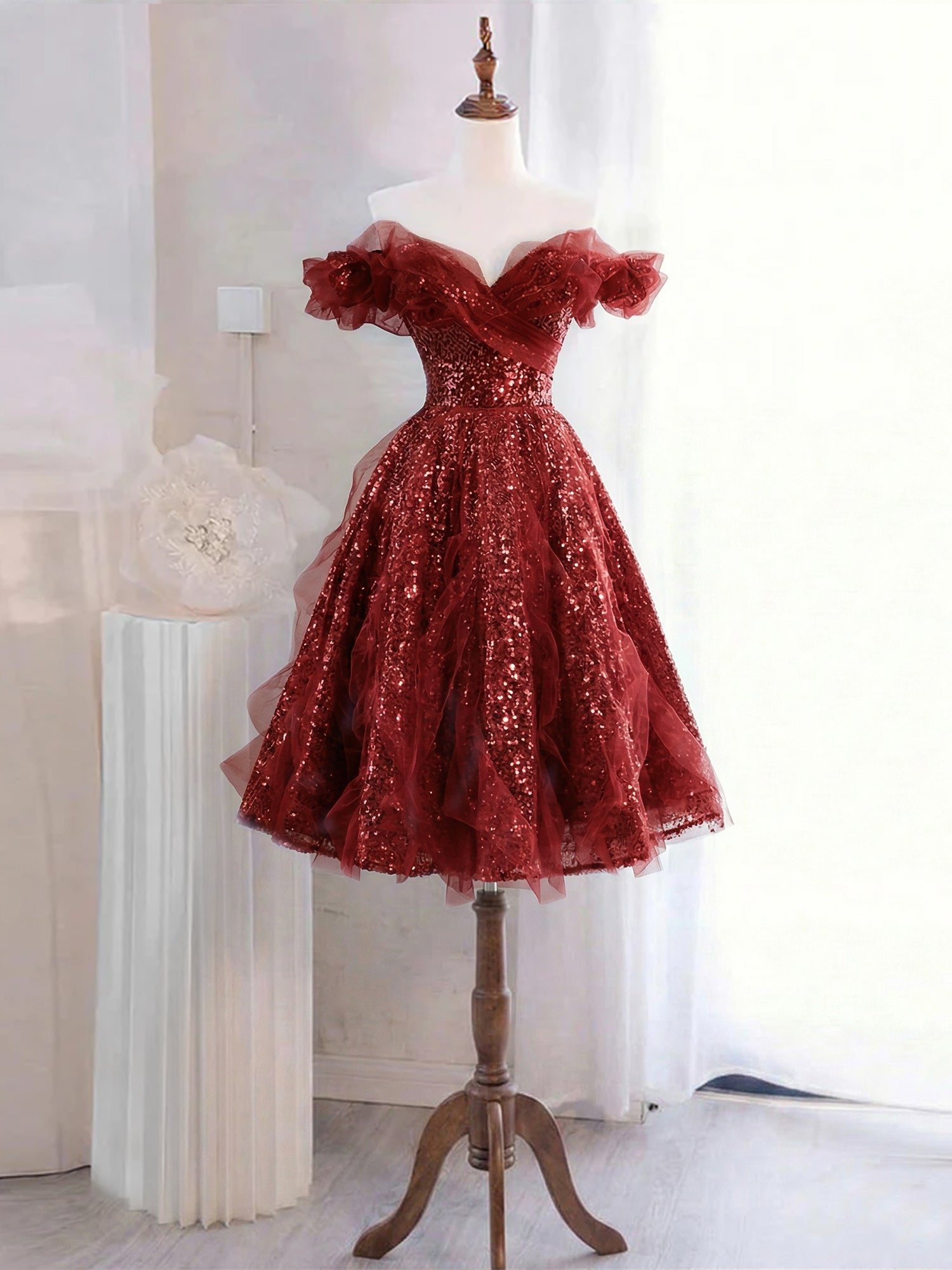 Whimsical Lavender Glitter Tulle Off-the-Shoulder Mini Homecoming Dress