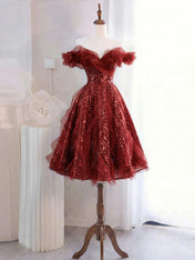 Whimsical Lavender Glitter Tulle Off-the-Shoulder Mini Homecoming Dress
