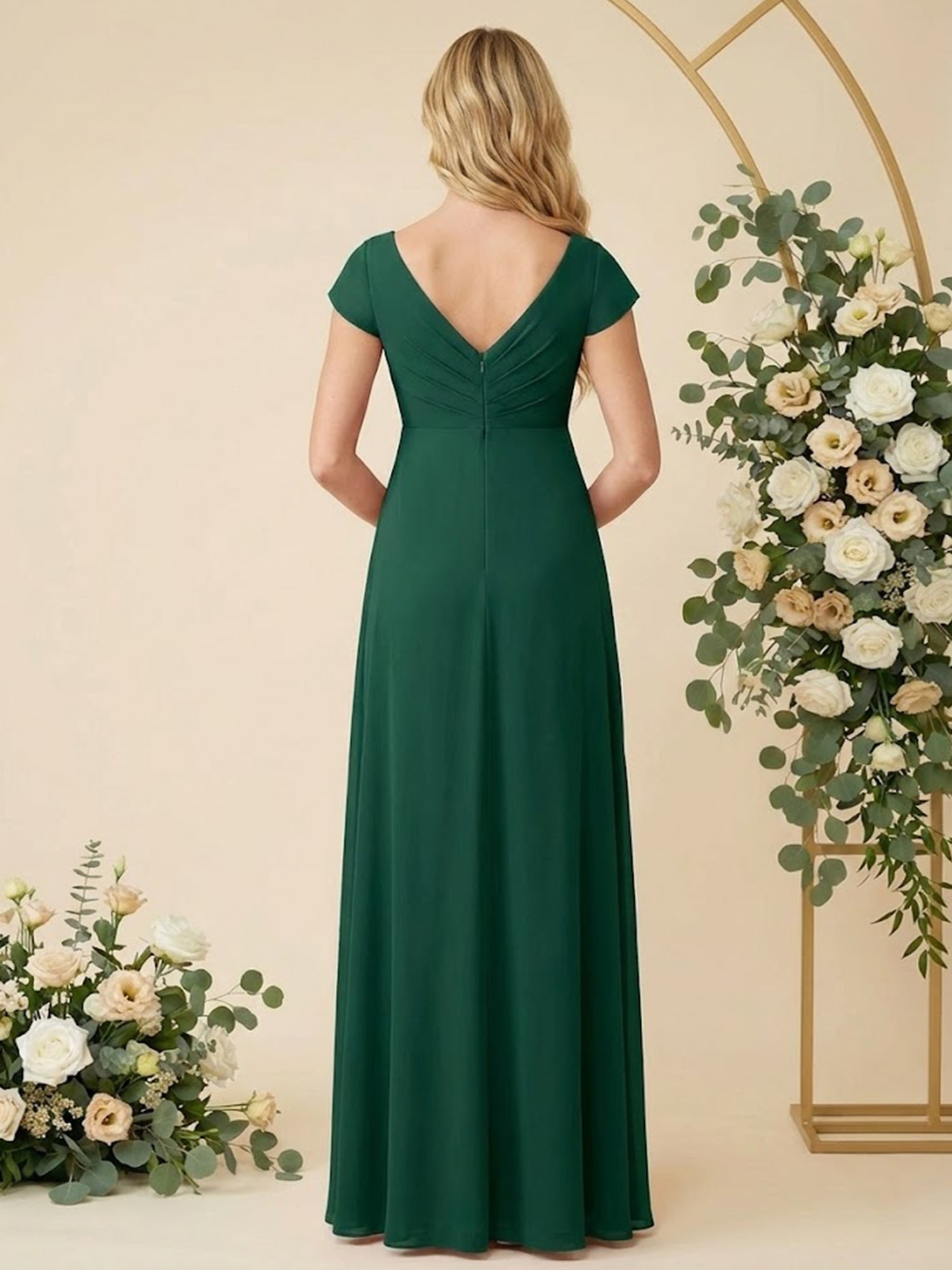 Cap Sleeves V Neck Chiffon Slit Pregnant Bridesmaid Dresses for Women