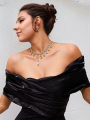 Black Stretch Crepe Off The Shoulder Sleeveless Floor Length Dress With High Slit