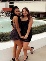 Sparkly Black Straight Across Homecoming Dresses To Impress