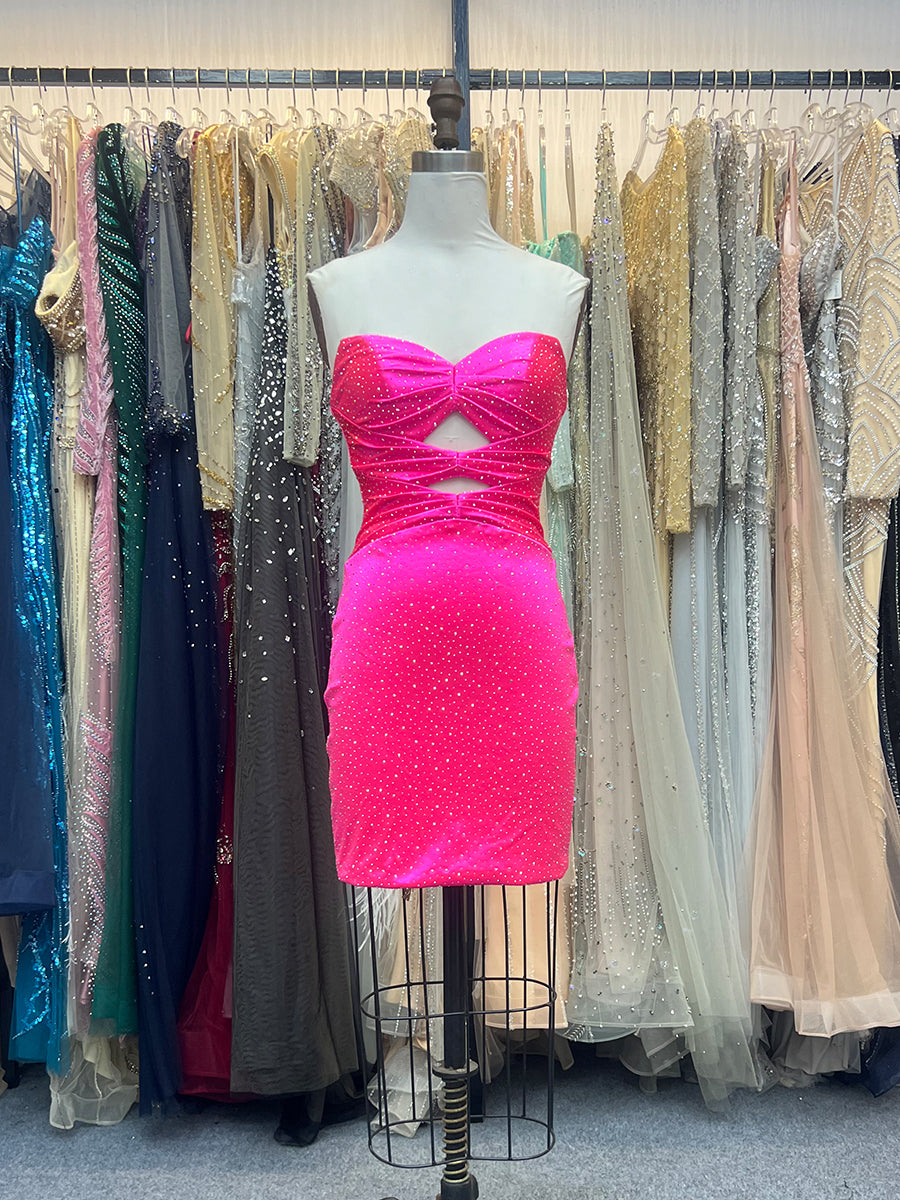 Fuchsia Bodycon Strapless Sweetheart Short Homecoming Dress with Keyholes