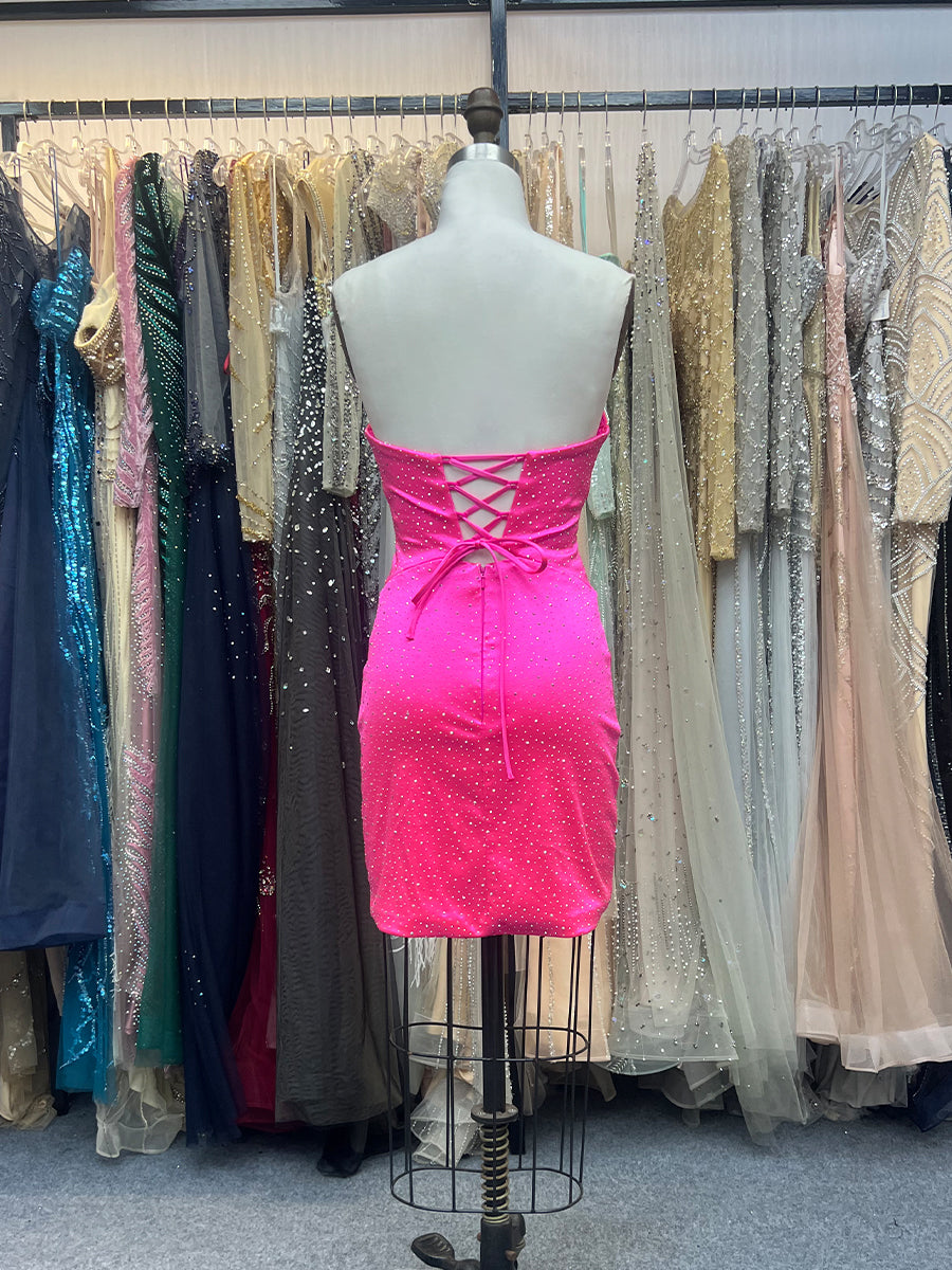 Fuchsia Bodycon Strapless Sweetheart Short Homecoming Dress with Keyholes