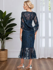 Trumpet/Mermaid V-Neck Tea-Length Tulle Lace Cocktail Dress With Sequins