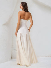A Line White Chiffon Off the Shoulder Sleeveless Floor Length Dress