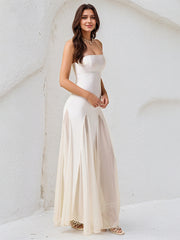 A Line White Chiffon Off the Shoulder Sleeveless Floor Length Dress