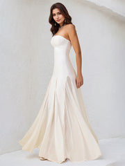 A Line White Chiffon Off the Shoulder Sleeveless Floor Length Dress