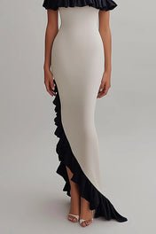 Formal Evening Gown Off-Shoulder Ruffle Asymmetrical Floor-Length Dress