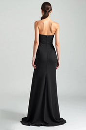 Formal Evening Solid Dress Black Off Shoulder High Slit Floor-Length Dress