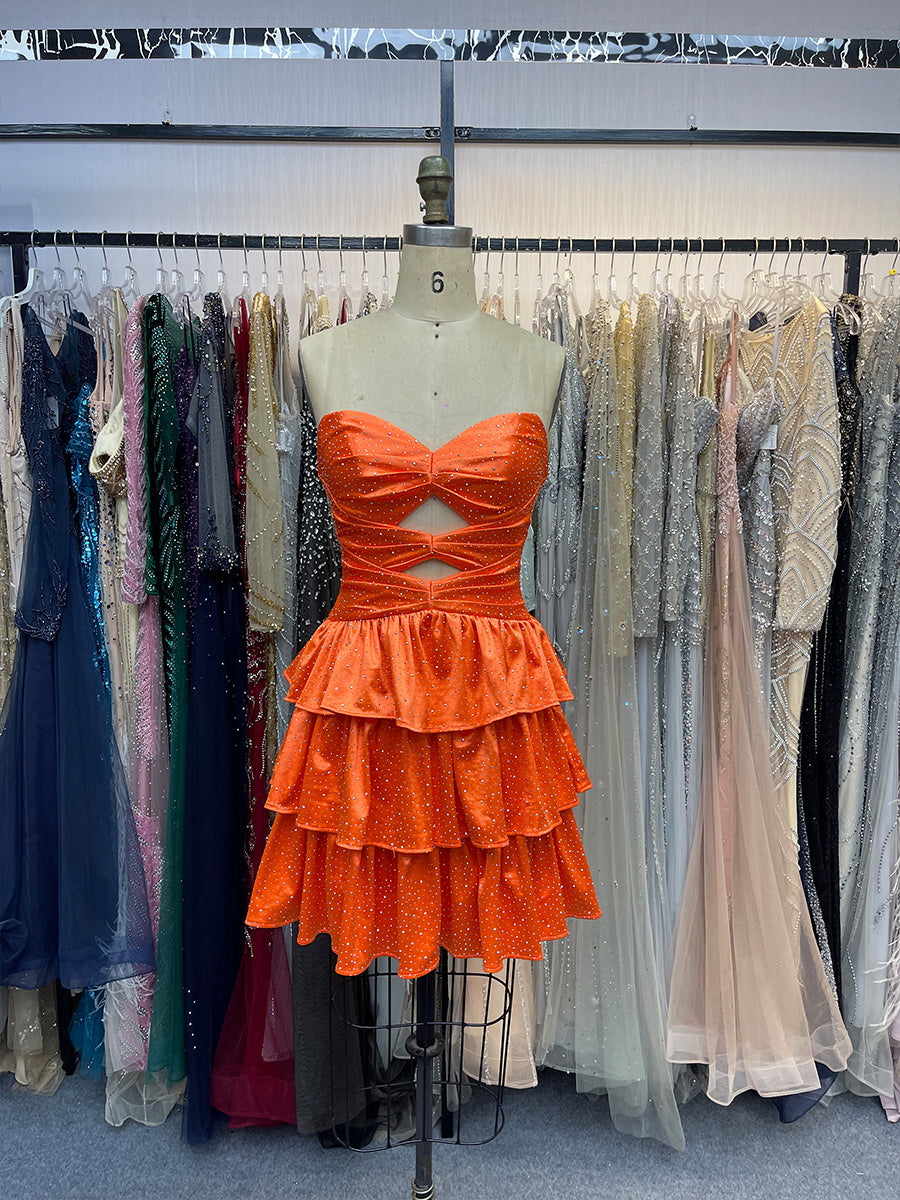 Green A Line Strapless Sweetheart Satin Homecoming Dress with Keyhole