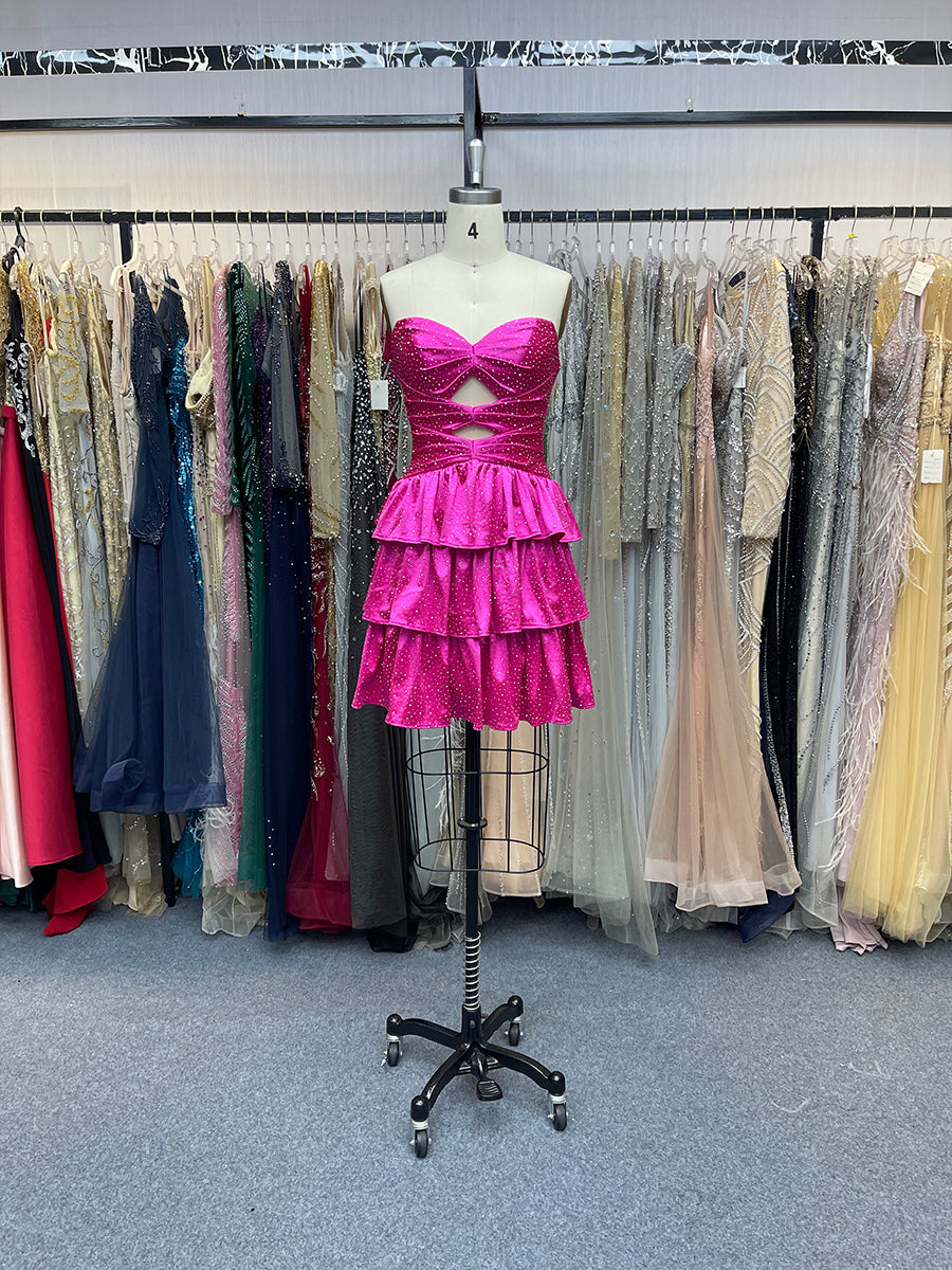 A Line Strapless Sweetheart Satin Homecoming Dress with Keyhole