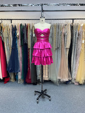 A Line Strapless Sweetheart Satin Homecoming Dress with Keyhole