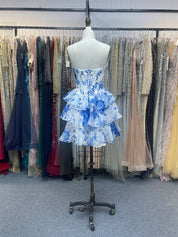 Pink A-Line Sweetheart Strapless Appliquues Tiered Homecoming Dress