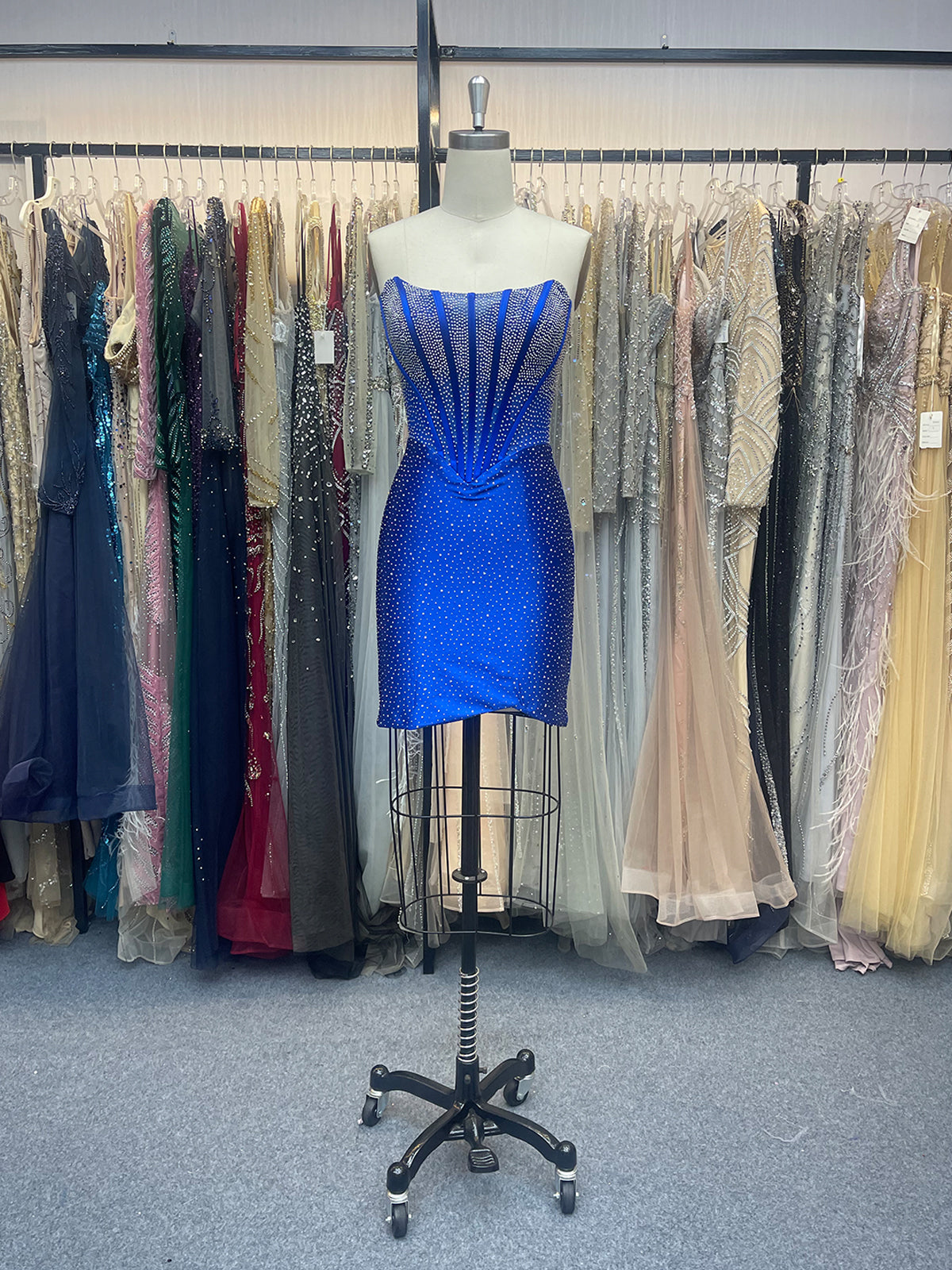 Royal Blue Strapless Fitted Beaded Bodice Short Homecoming Dress