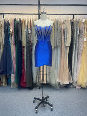 Royal Blue Strapless Fitted Beaded Bodice Short Homecoming Dress