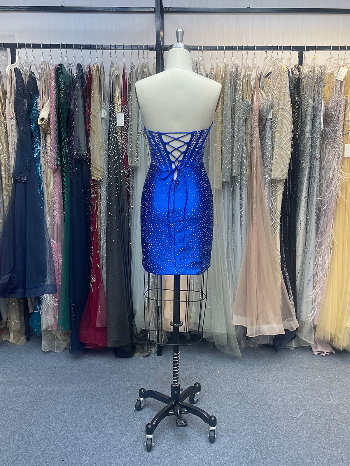 Royal Blue Strapless Fitted Beaded Bodice Short Homecoming Dress