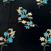 Black Embroidered Floral Velvet V-Neck Floor-Length Gown Dress