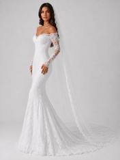 Elegant Lace Applique Off-the-Shoulder Mermaid Wedding Dress with Sweep Train