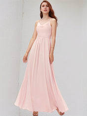 Blushing Pink A-Line Cowl Floor-Length Chiffon Bridesmaid Dress