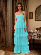 Burgundy A-Line Sweetheart Floor Length Tiered Chiffon Bridesmaid Dress