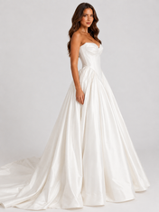 Elegant Strapless Sculpted Bustier Satin Ball Gown Wedding Dress with Chapel Train