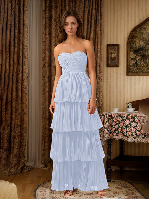 Burgundy A-Line Sweetheart Floor Length Tiered Chiffon Bridesmaid Dress