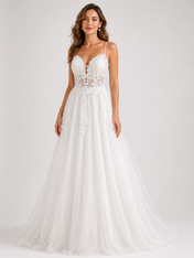 Elegant Sweetheart Neckline Lace Applique A-Line Wedding Dress with Chapel Train