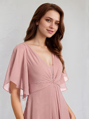 A-Line V-Neck Floor-Length Chiffon Bridesmaid Dress