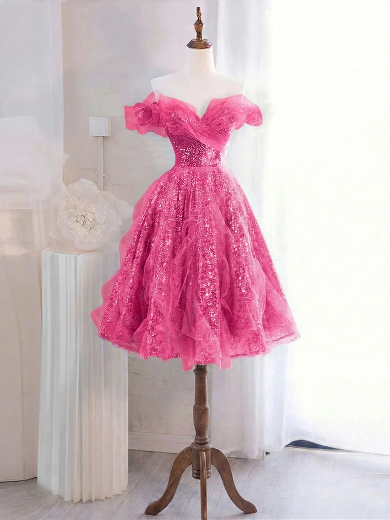 Whimsical Lavender Glitter Tulle Off-the-Shoulder Mini Homecoming Dress