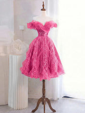 Whimsical Lavender Glitter Tulle Off-the-Shoulder Mini Homecoming Dress