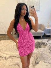 White V Neck Pearl Embellished Short Homecoming Dresses