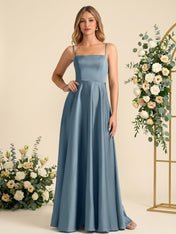 Spaghetti Straps Satin Back Pleat Bridesmaid Dresses for Women